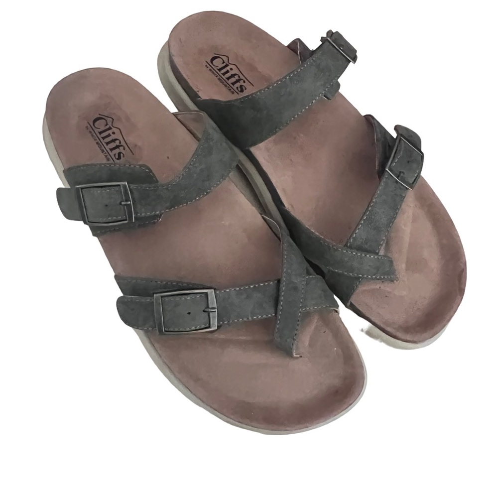 Cliffs White Mountain Yellow Sandals Size 10M Grey Strappy Slide Pomona Women’s